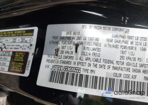 2011 Mazda Cx-9 Touring from USA, damaged, VIN JM3TB3CV8B0300556